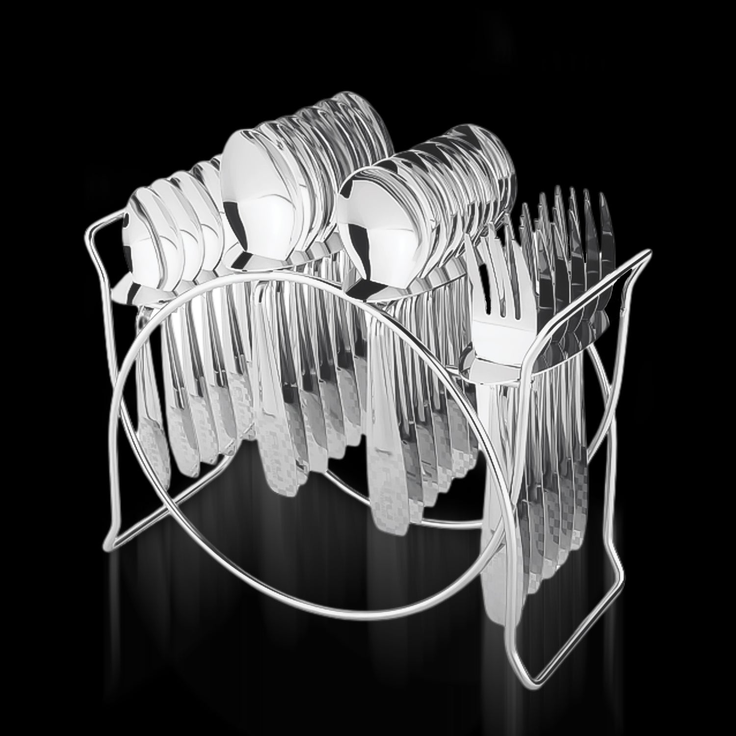 01_111ad5f7-4d5f-4516-b9c6-51417a1280ff.jpg Stainless Steel Cutlery Set with Elegant Storage Stand (24 Pc) - Image 1