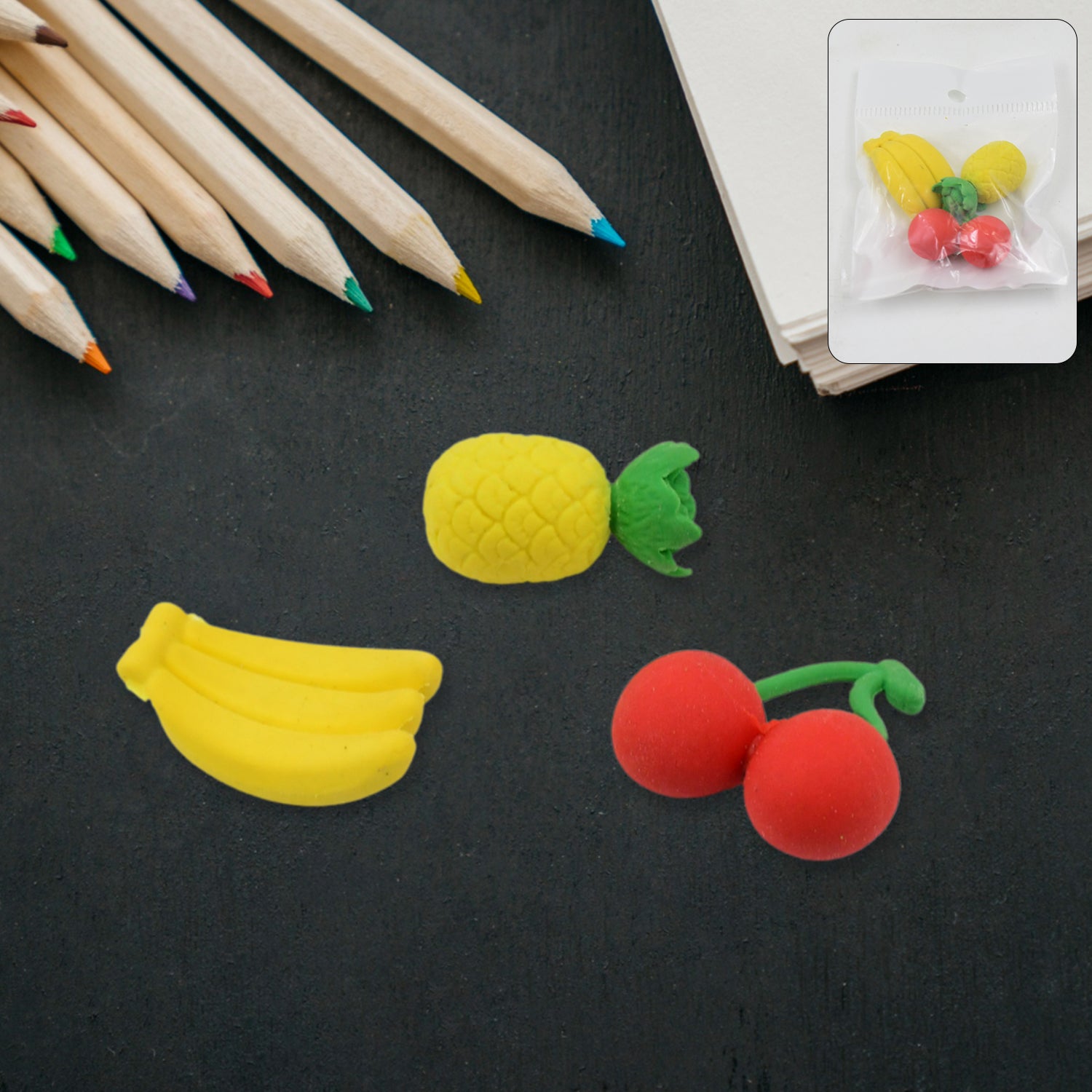 01_dd3078e7-e592-468e-9cd9-9bf43f5cb28c.jpg Mix Design Fancy Stylish Colorful Erasers (1 Set 3 Pc Set) - Image 1