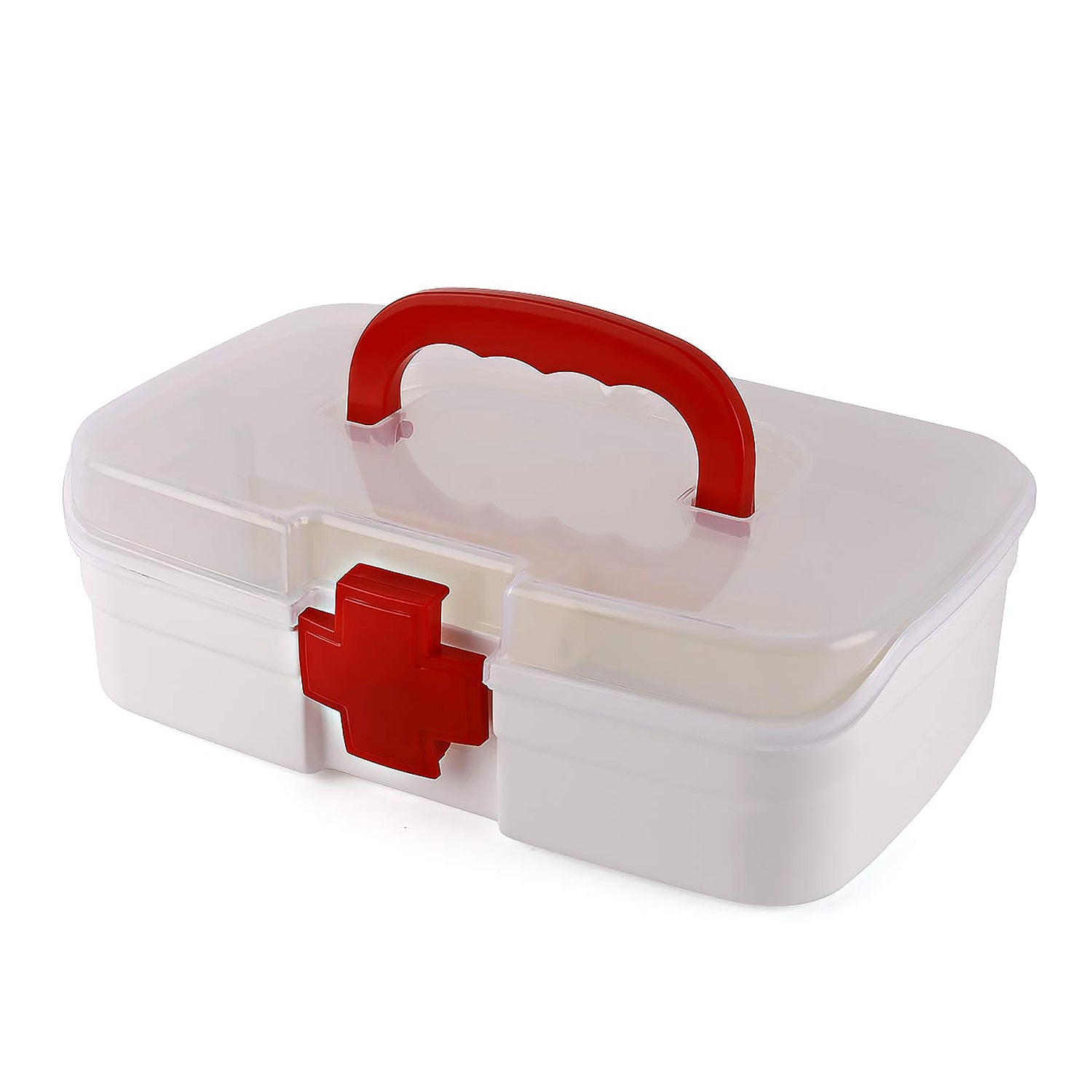 02_e5c7d015-a118-45ea-bec5-5325d27744f0.jpg Portable First Aid Box with Transparent Lid & Detachable Tray ?3 Compartments for Organized Storage - Image 1
