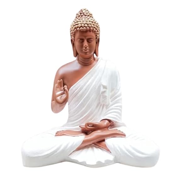 41-7htgbLTL._SX569_.jpg Resin Meditating Buddha Showpiece | Home Decor | Idol Statue Figurine Murti | Tibetan Buddhist Statue - 8" Inches Height (White) - Image 1