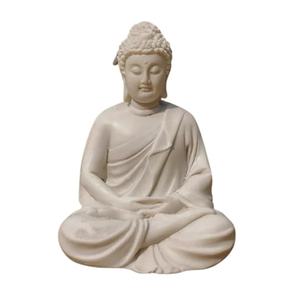 41zyXXvUi1L._SX569_.jpg Pack 1 Meditation Buddha White Premium Rare Handcrafted Polymarble Meditation/Dhyan White Buddha Statue Lord Figurine/Idol,Medium - Image 1