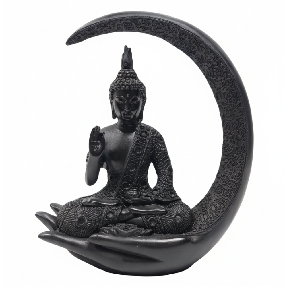 EE1.jpg New 20 Centimetre Meditating Sitting Buddha Statue showpiece Idol Home Decor Items for Living Room and Gifts (Black) - Image 1